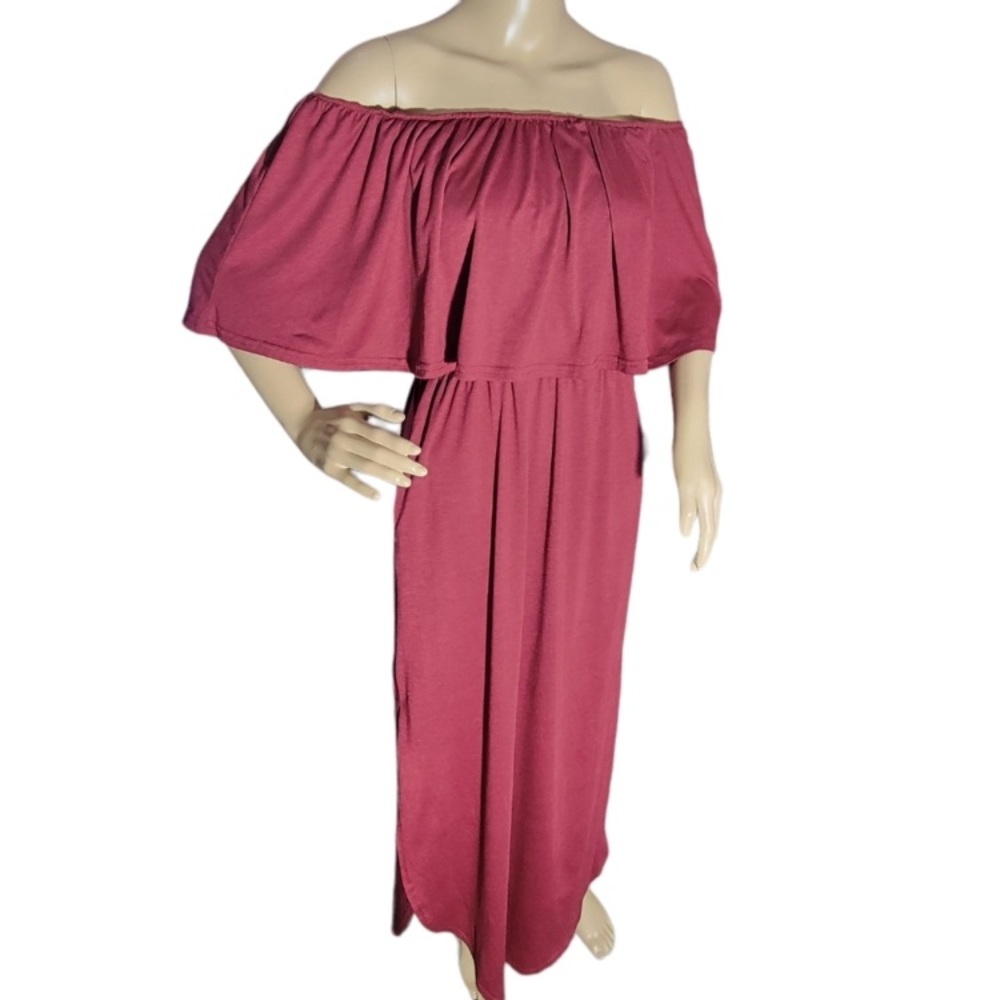 **LAST CHANCE!! Off the Shoulder Wine Red Maxi Dress